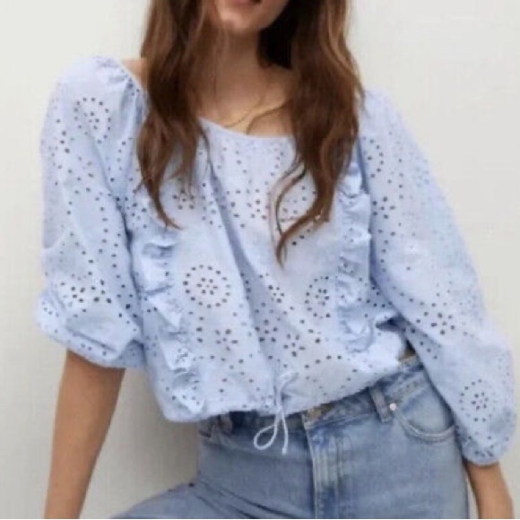 Joie Baby Blue Eyelet Top XS - Picture 1 of 2